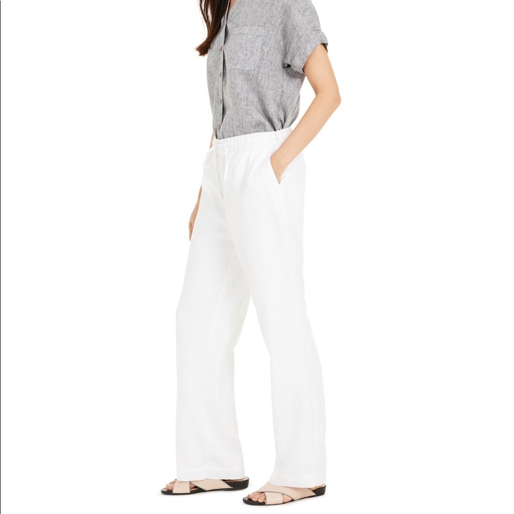 Linen Drawstring-Waist Pants